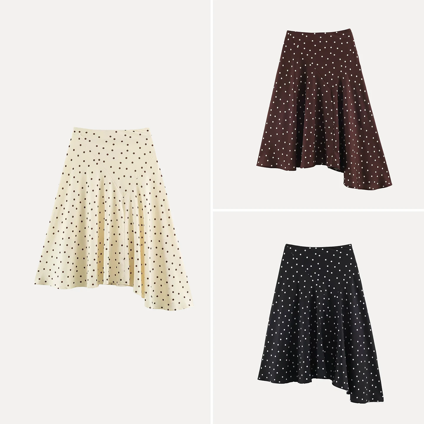 Fashionable Polka Dot Pleated Asymmetrical Hemline Midi Skirt Women's Autumn 2026 ZADATA Standard Waist Other Material