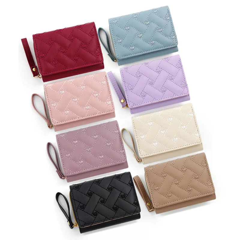 Женский короткий кошелек Love Zero с вышивкой и пряжкой на молнии, большая вместительная сумка для карт, универсальная модная простая сумка