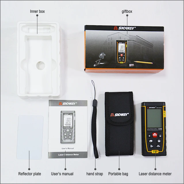 Dalmierz SNDWAY laserowy podwójny pozioma miernik odległości bąbelkowa 50M 70M zasięg 100M urządzenie ręczne zasilane bateryjnie SW-TG50