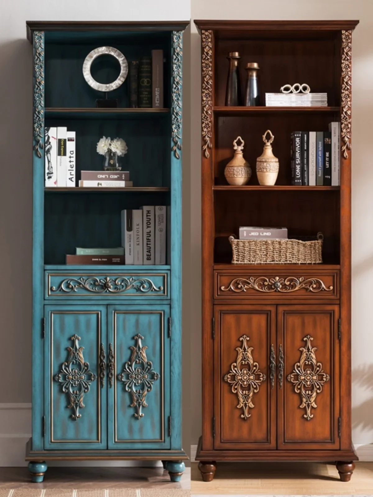 Solid wood vertical cabinet painted entrance locker display cabinet living room decoration