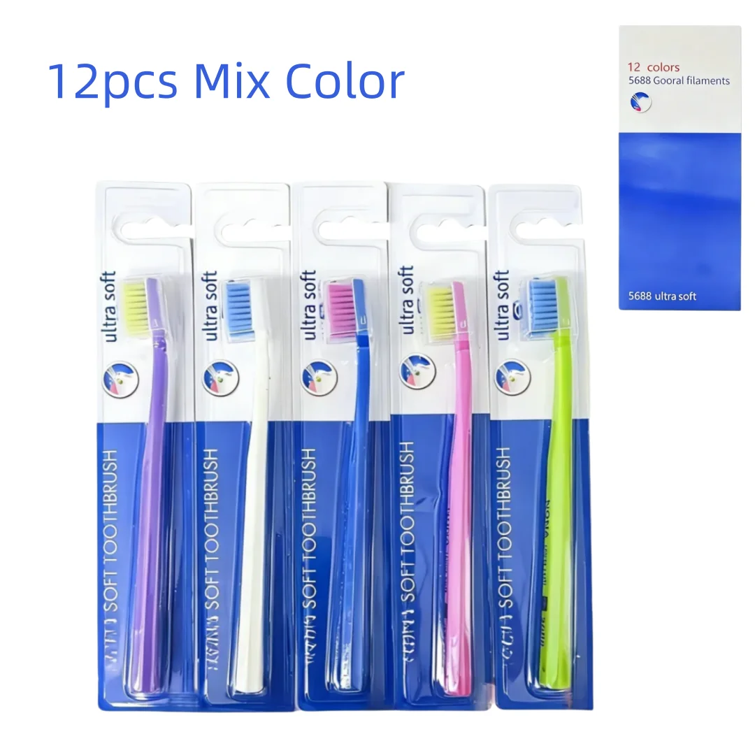 12pcs Adult Middle Soft Toothbrush Set Anti-Slip Mixed Colors Home Dental Care Individual Packaging Oral Hygiene Cleaning Kit