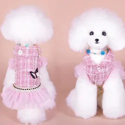 Luxury Dog Clothes Winter Short Sleeve Costume Princess Girls Tulle Dress Coat For Small Dogs Chiwawa Puppy Coat Jacket Outfits
