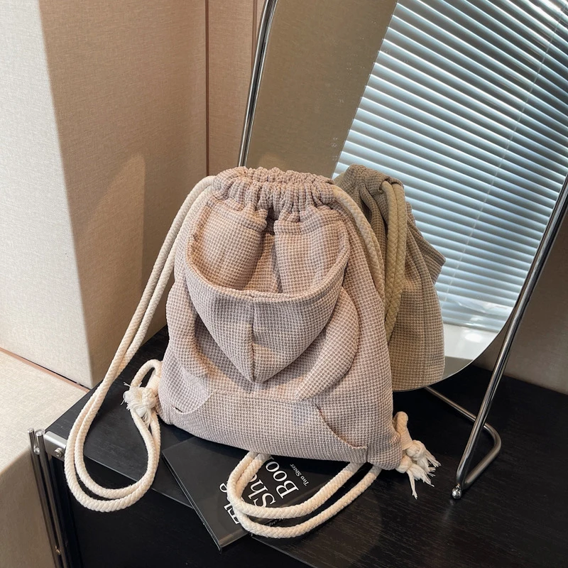 

New Korean Style Casual Personality Women's Backpack Fashion Trend Shoulder Bag Drawstring Hat Design Backpack Student Schoolbag