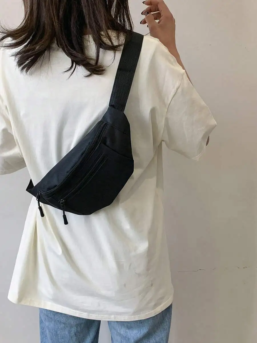 

Medium Size Waterproof Bum Bag Zipper Closure Preppy Style Daily Outdoor Pouch