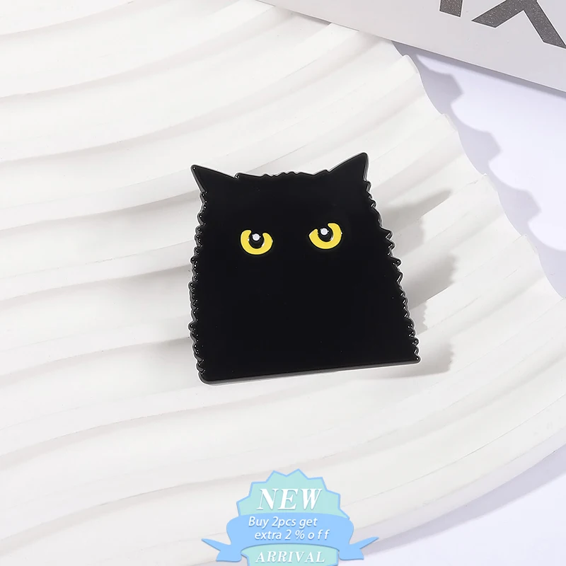 الكرتون مومباي القط المينا دبوس Kawaii كبير العينين الأسود القط دبابيس التلبيب على ظهره شارة مجوهرات هدية للأصدقاء مضحك #2