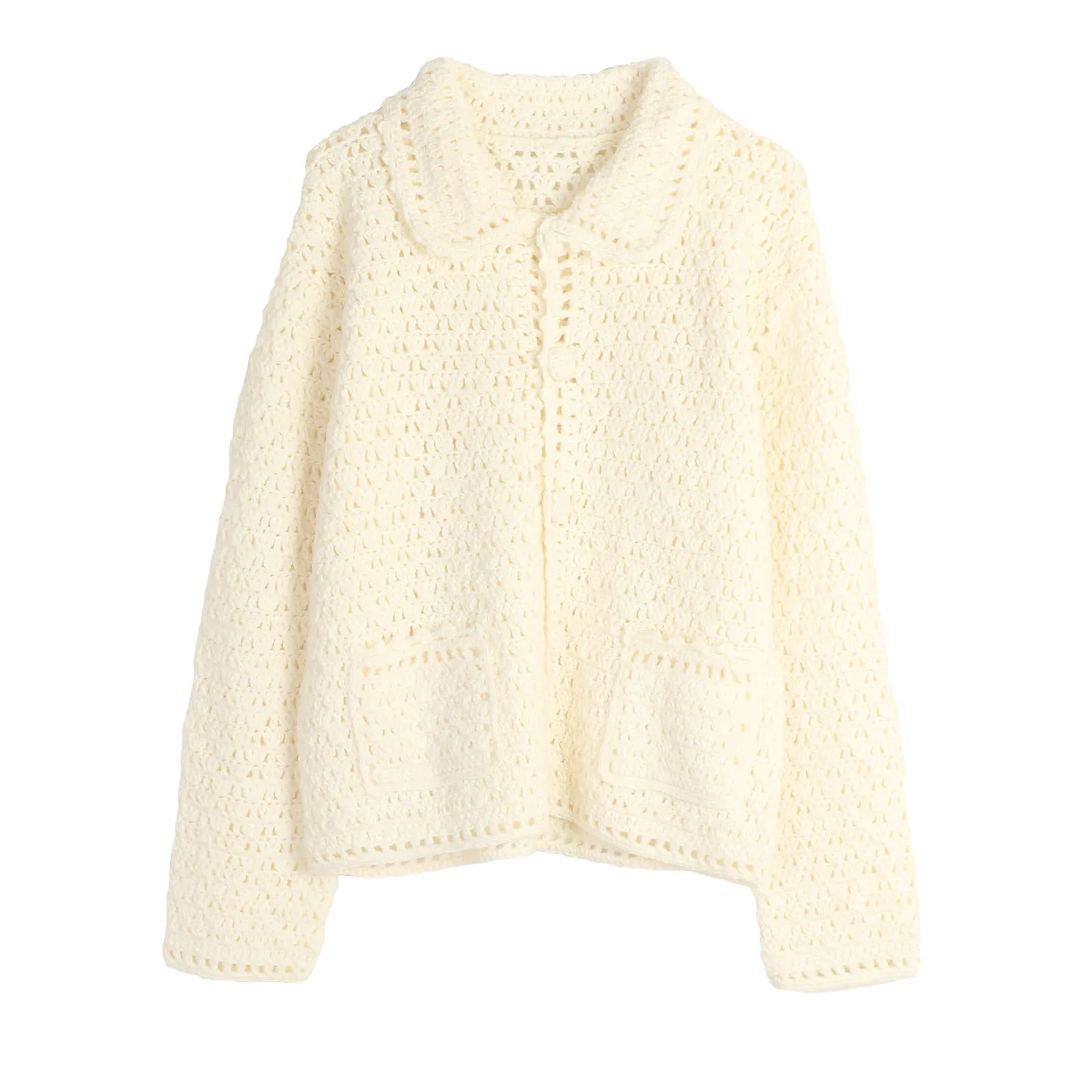 

2025 Autumn And Winter New Korean Hollow Crocheted Women's Sweater Lapel Loose Knitted Women's Cardigan