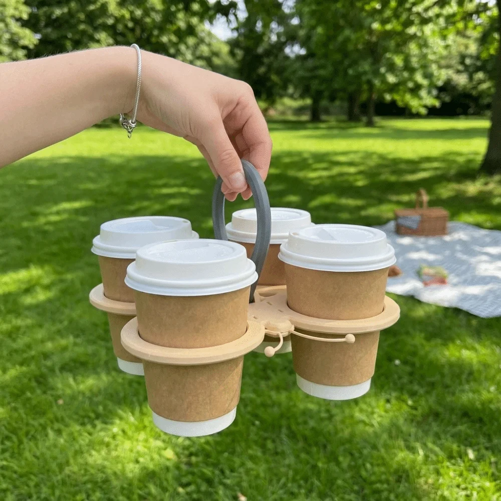 Plastic Butterfly Shape Drink Carrier Anti Scalding Folding 4-cup Coffee Carrier Reusable with Handle Drink Holder for Picnic