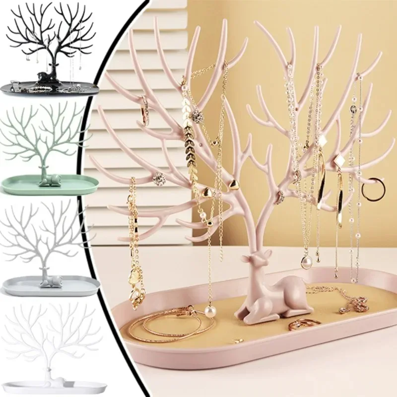 Jewelry Display Stand Tray Tree Storage Racks Earrings Necklaces Rings Jewelry Boxes Case Desktop Organizer Holder Make Up Decor