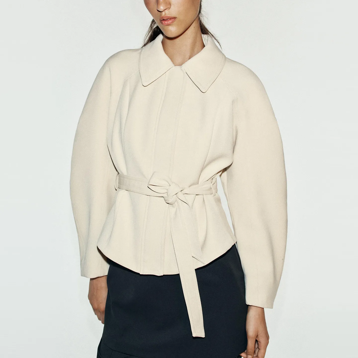 Women's Long Sleeve Collared Jacket with Belt Nine Points Short Skirt Outerwear Autumn 2026 Standard Fit Other Material
