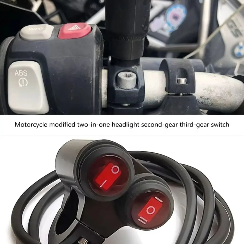 Aluminum Alloy Motorcycle Light Switch Waterproof DC12V Handlebar Mount Switch Button 22mm Clamp Type Headlight On/Off Switch