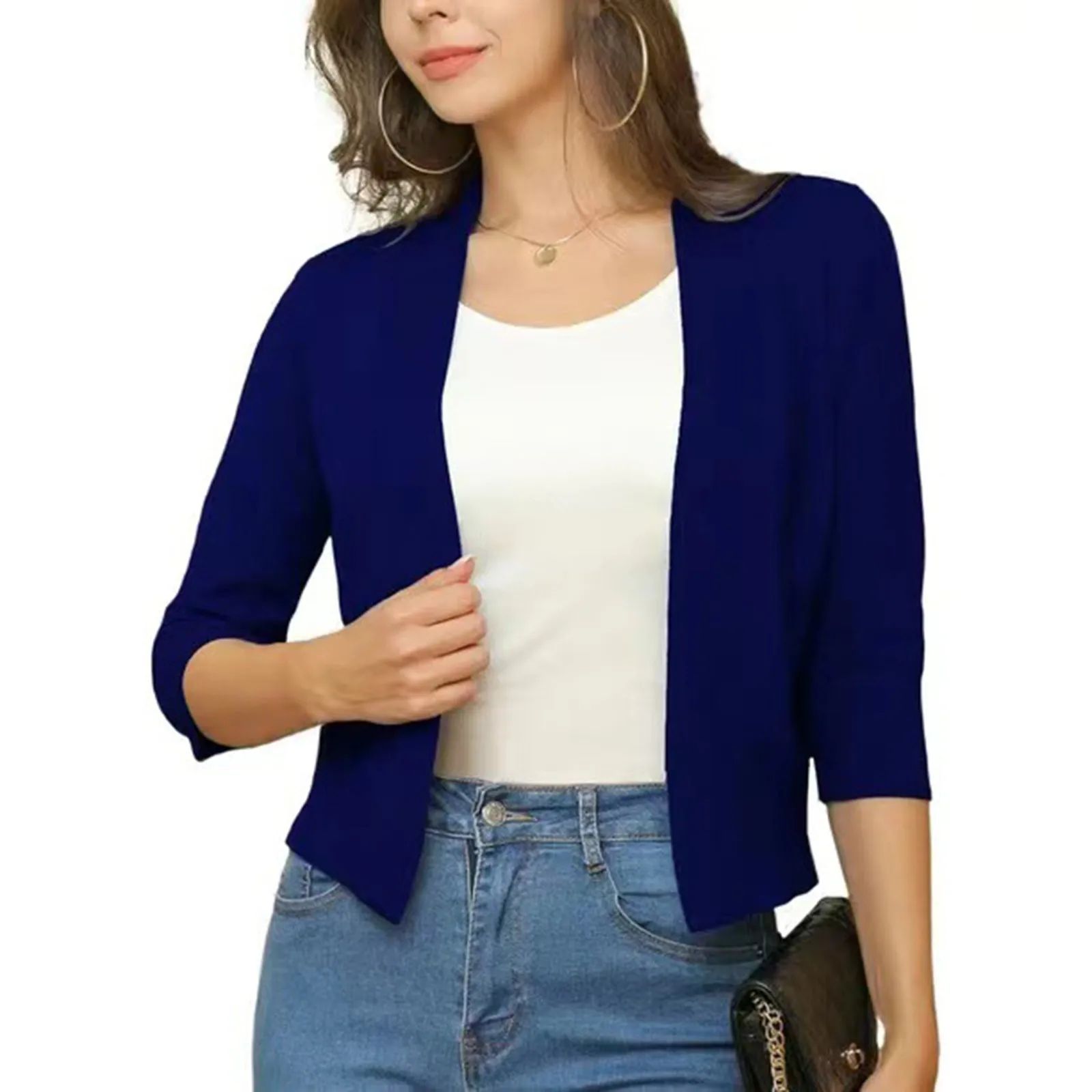 Loose daily commuting breathable and comfortable V-neck Button Shirt Top Stand Solid Color Medium Sleeve Collar Casual women