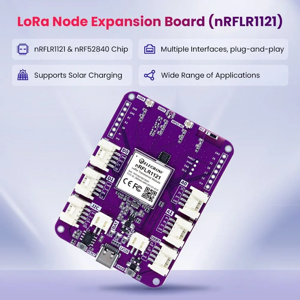 Elecrow LoRa Node Expansion Board-nRFLR1121 Integrates nRF52840 for Long Range Communication Support 868/915 Mhz