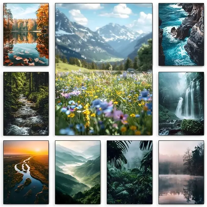 1pc frameless Canvas Painting (No frame)world Natural Scenery Landscape Sea Mountains and rivers poster Canvas painting Wall Art