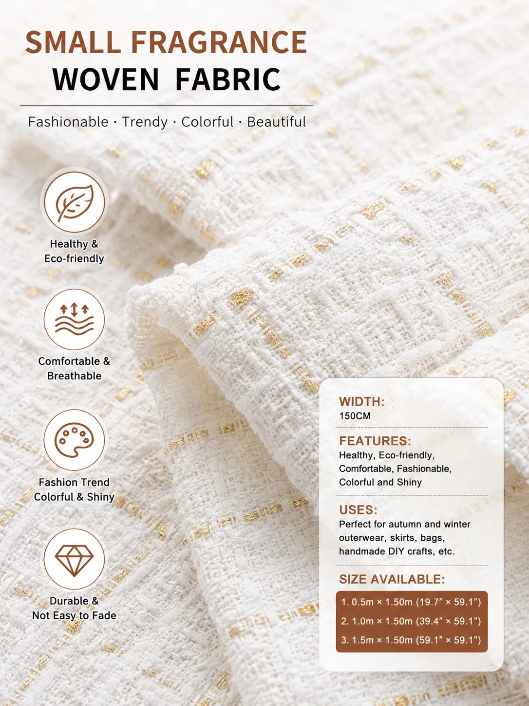 Luxury Tweed Fabric Boucle Fabric for Jacket Coat Skirt Dress Sewing Cloth DIY Handmade Upholstery Bag Fashion Garment Textile view 5