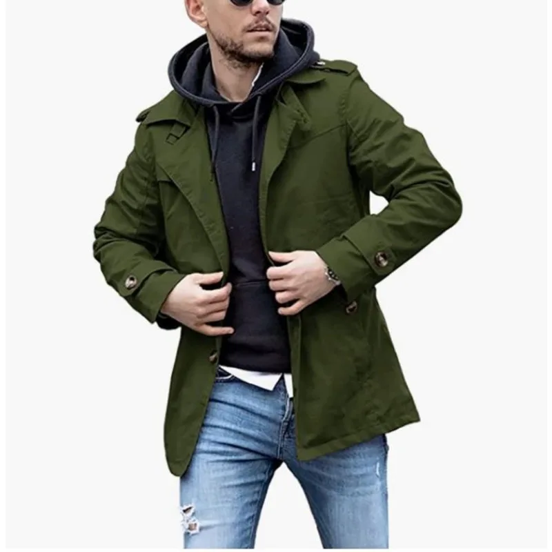 

Spring Autumn Men's Coat Mid-length Windbreaker European American Independent Station Four Colors