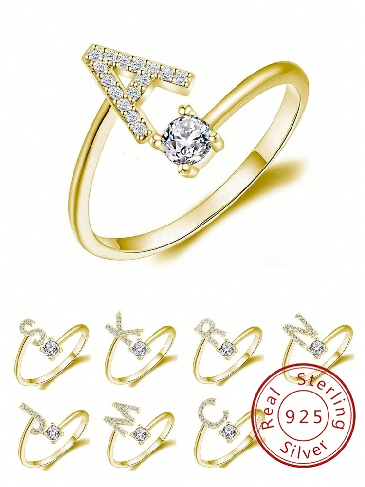 

925 Sterling Silver Classic Simplicity Zircon Letter Opening Ring For Women Engagement Wedding Luxury High Quality Fine Jewelry