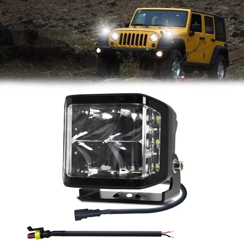 LED Work Light 3-Sided Light 6000K 100W Driving Lights IP67 Waterproof Spot Lights For Truck, Motorcycles, SUVs, ATVs, Boats