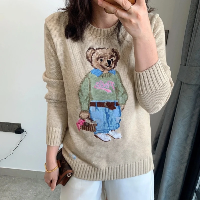 

Business Brand RL Korean Style Vintage Women Knitwear Sweater Long Sleeve Simple Basic Female Cotton Pullover Sweater Cozy