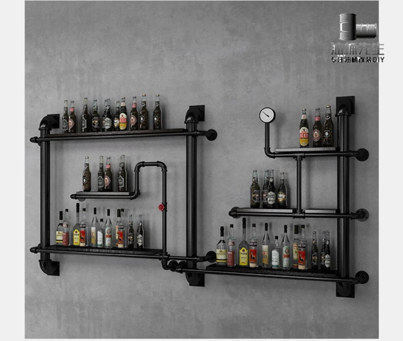 

Industrial wind decorative wall rack wall bracket wall layered partition wrought iron water pipe wall rack