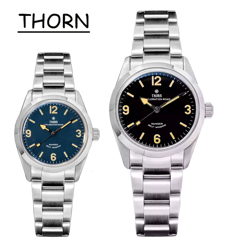 Thorn T003 Vintage Watch 34mm PT5000 Automatic Movement Mechanical Watches Sapphire Luminous 100m Waterproof Couple Watch