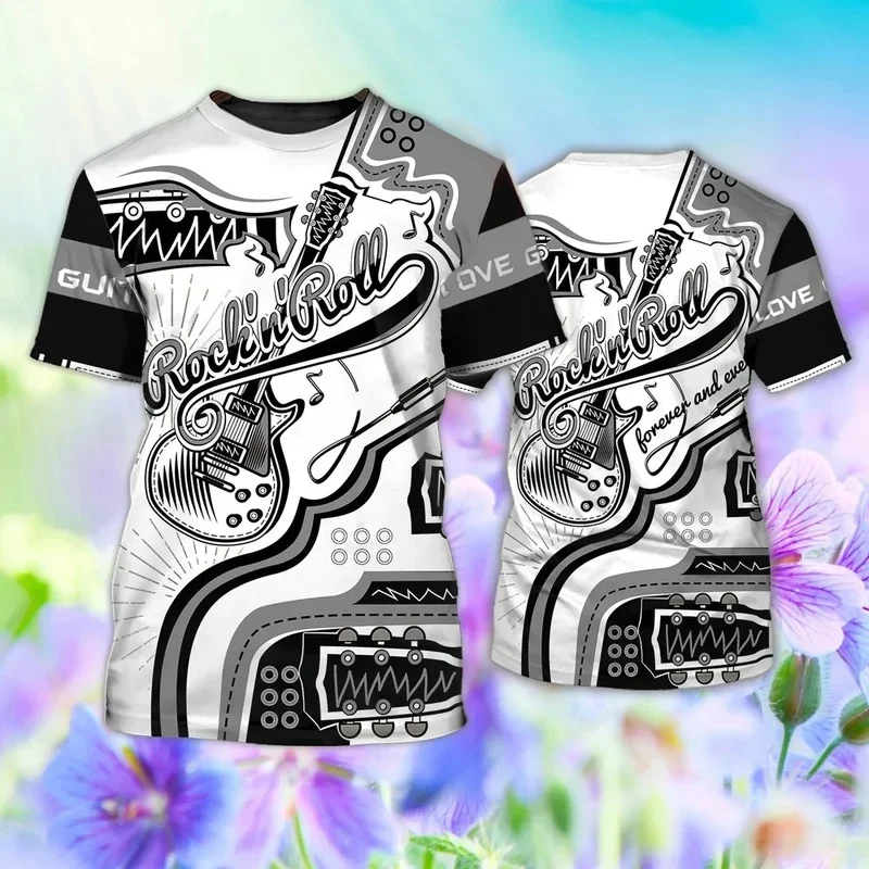 1 Piece Custom Your Picture Summer Tide Fashion GUITAR Picture Men T-Shirts  Casual 3D Print Tees Hip Hop Personality Round Neck