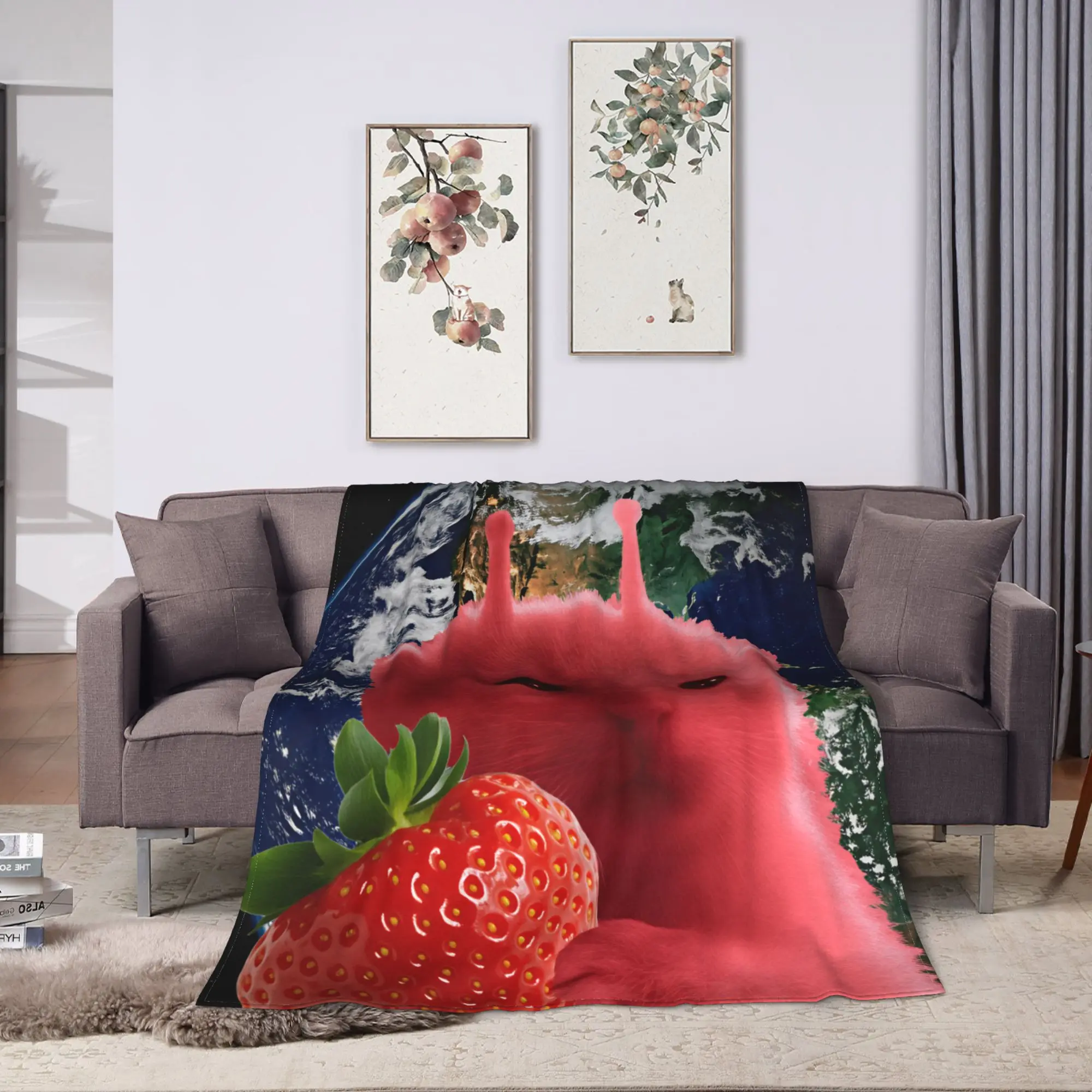 Pink Strawberry Aliens Cat Blanket Soft  Bedding Throws Winter Girl Chair Sofa Bed Travel Office Bedspread