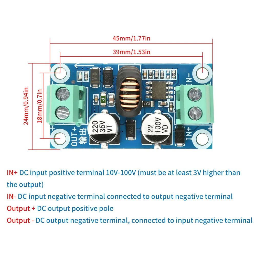 10-100V ～ 5V 12V 24V DC-DC 降圧モジュール、3A 固定出力電源コンバータレギュレータモジュール 1-10mA スタンバイ電流