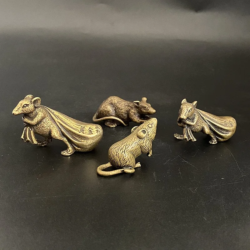 Wholesale Two Pieces Price Zodiac Rat Metal Yellow Crafts Mouse Mini Solid Table Decoration Furnishings Pure Copper