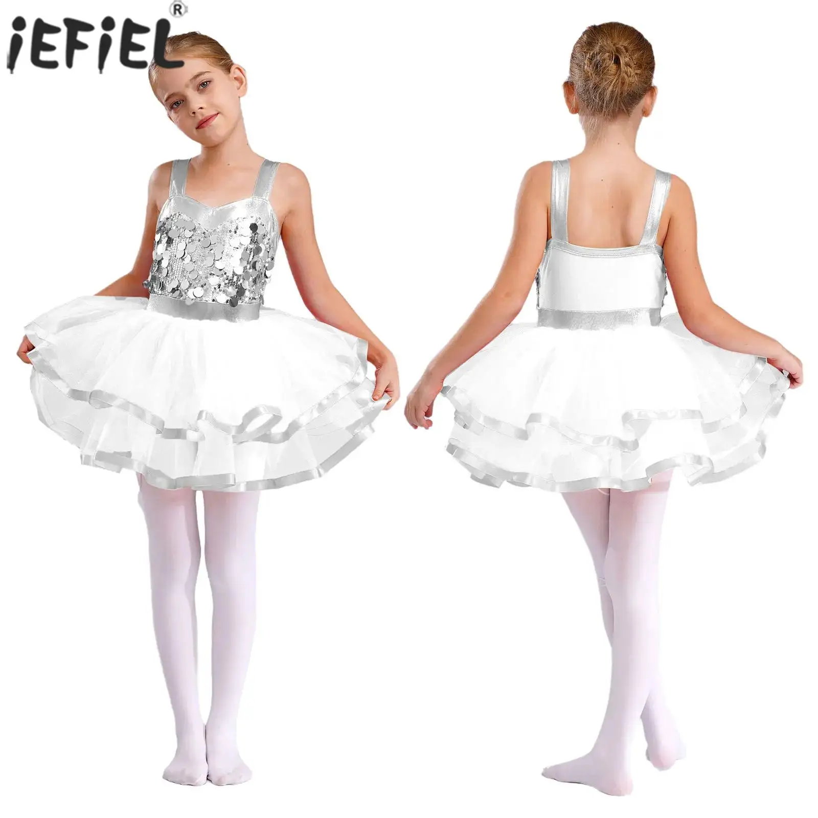 الفتيات الباليه الرقص توتو فستان بلا أكمام لامعة الترتر شبكة يوتار فساتين الشكل التزلج الجمباز مرحلة الأداء زي