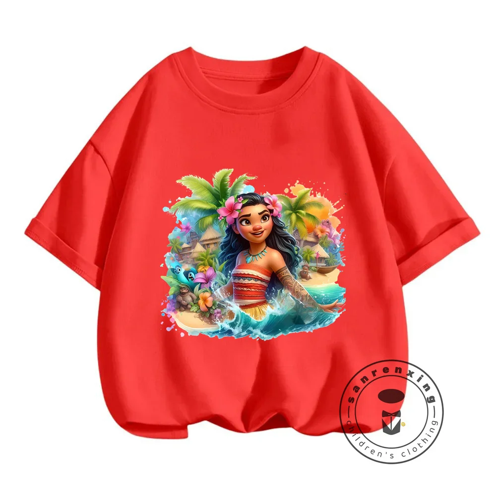 Cool Disney Moana Summer t-shirt Fashion-Forward Soft camicie larghe per ragazzi e ragazze che mostrano modelli di cartoni animati Kawaii creativi