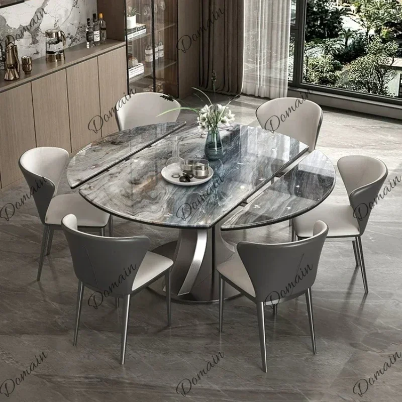 XM Minimalist Sense Retractable Folding Dining Table Of 6 Chairs Modern Pure Natural Microcrystalline Stone Dining Tables Italia