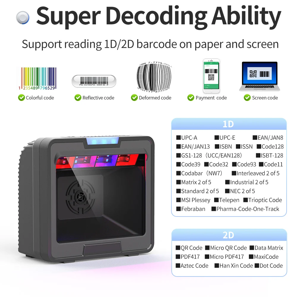 

GTCODESTAR 2D всенаправленный сканер штрих-кода Встроенный проводной считыватель штрих-кодов 1D Настольная платформа сканирования QR-кода для инвентаря