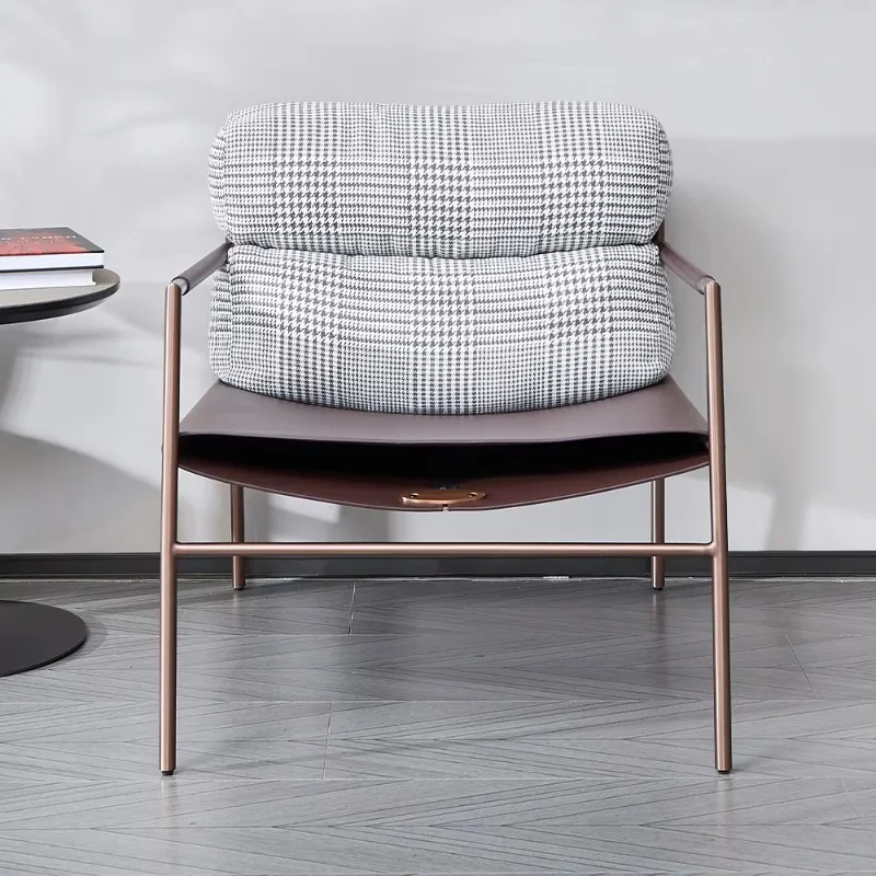 Factory Wholesale Modern Saddle Leather Leisure Chair Stainless Steel Legs Single Sofa Armchair Commercial Hotel Lobby Furniture