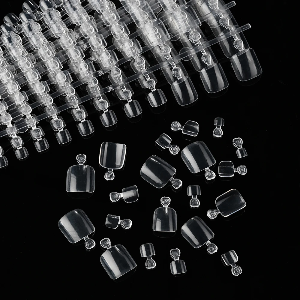 100/120 pièces pointes claires presse sur l'ongle brillant court carré faux ongles couverture complète pré-forme artificielle faux orteils ongles conseils