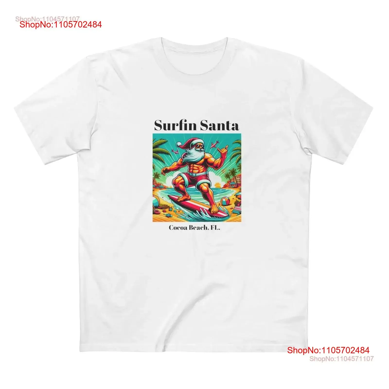 Surfing Santa Adult Staple T Shirt vintage Washed designer clothes Stylish Casual graphic Versatile Comfortable Soft Stretched