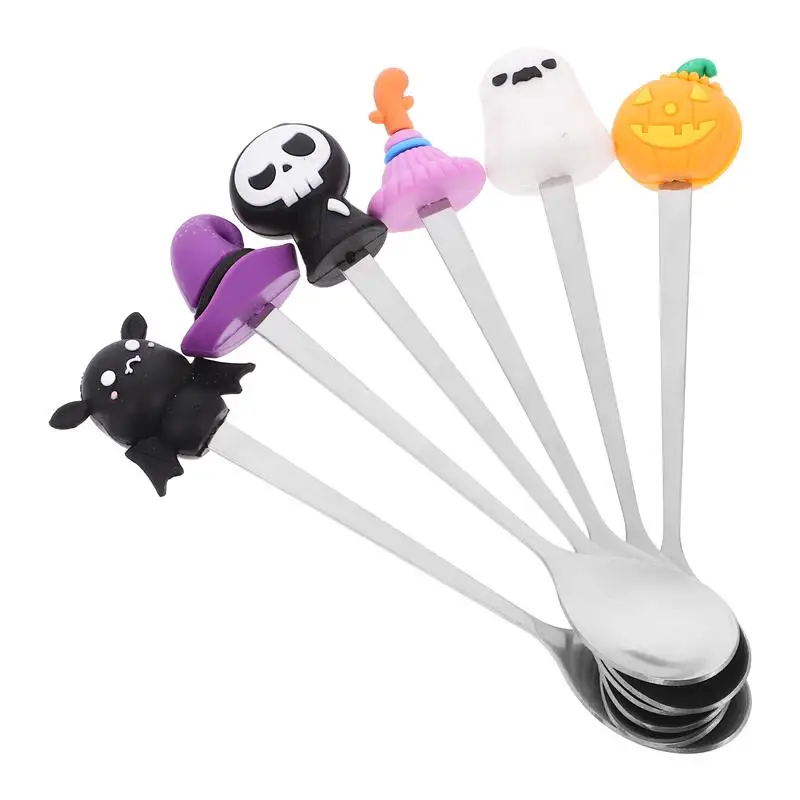 6Pcs Stainless Steel Spoons Halloween Ghost Pumkin Style Cake Spoons Dessert Spoons Tableware