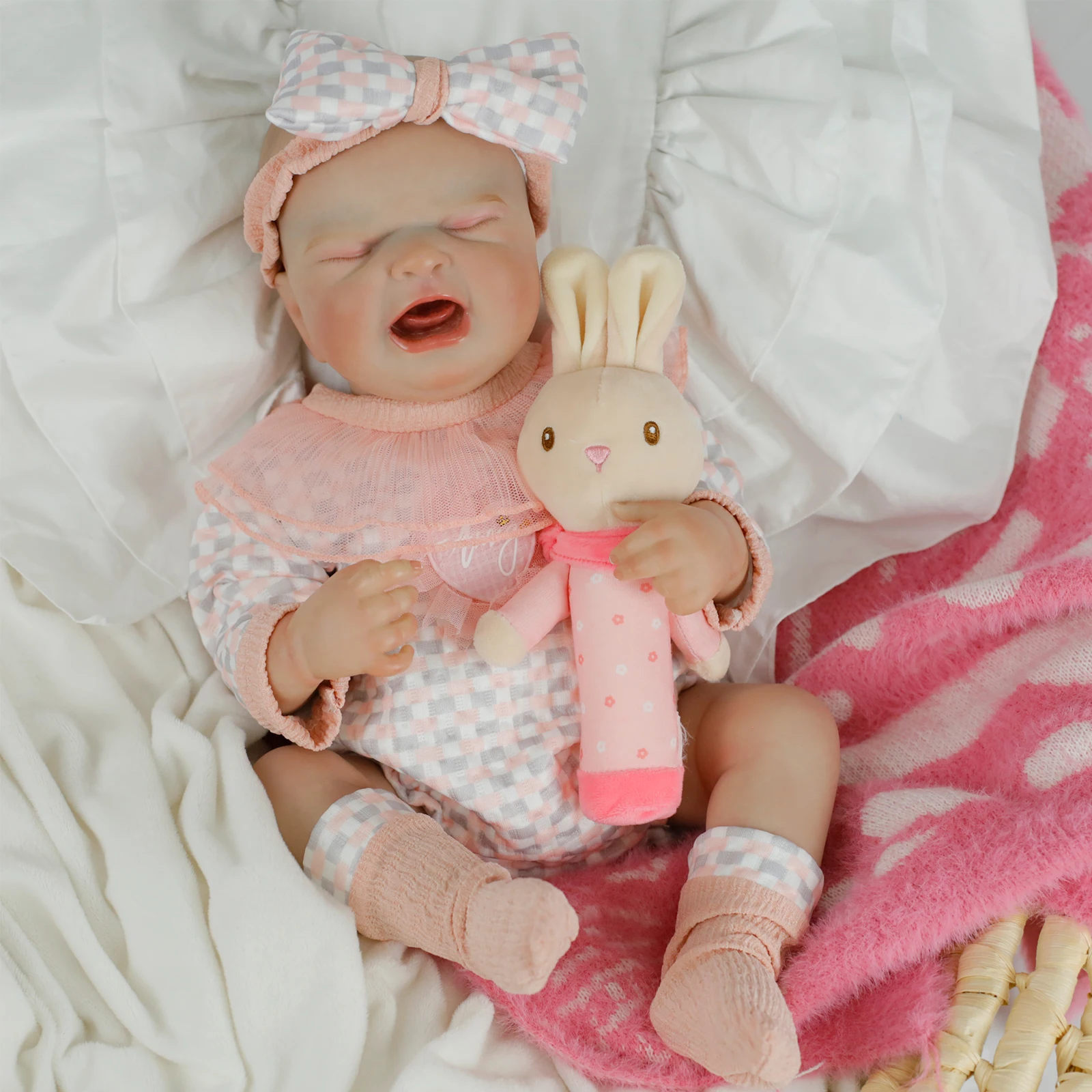 18インチ全身リアルな泣き声の新生児シリコンビニールリボーンドール女の子、多層ペイントソフトトイ、シックでおしゃれな人形