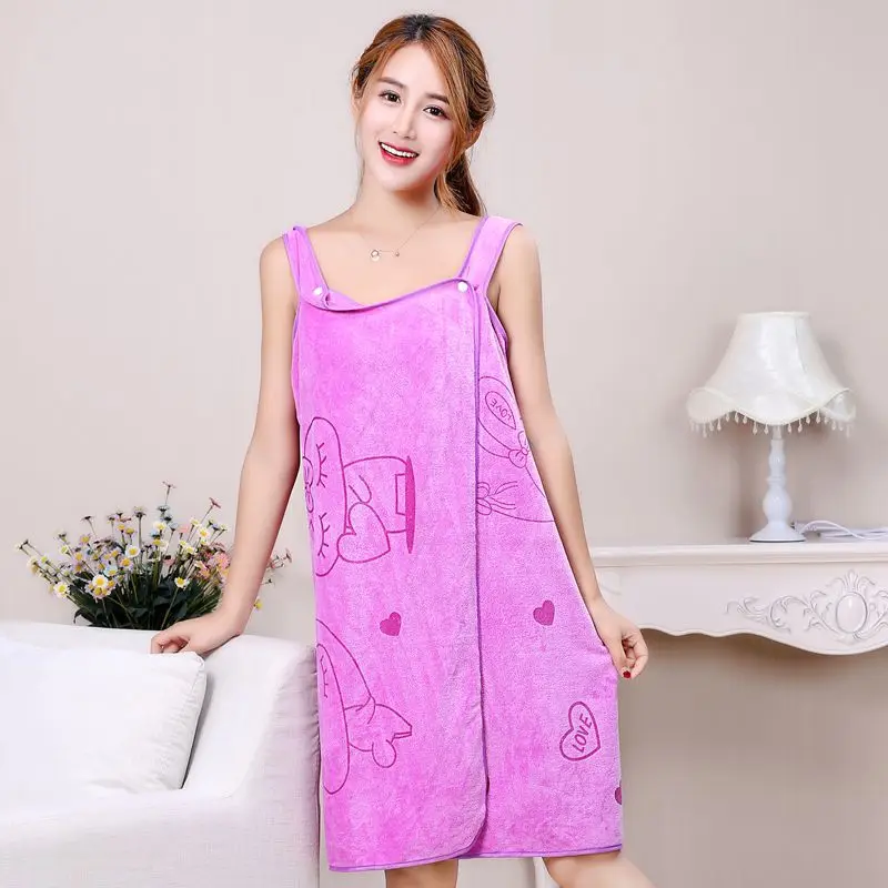 Female Wearable Bath Towel Cartoon Print Camisole Bath Skirt Women's Bathrobe Beach Towel Sauna Bra Bath Towel