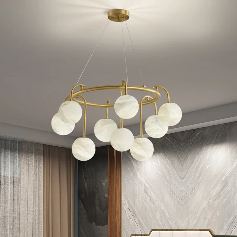 Nordic Postmodern Unique Living Room Dining Table Brass Marble Pendant Light Minimalist Creative Bedroom Study Ball Chandelier