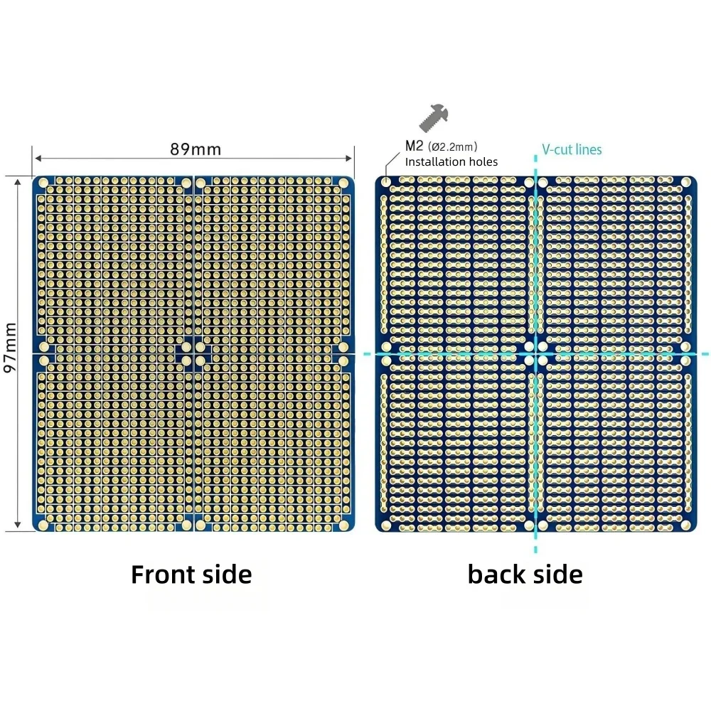 4-in-1 Snap PCB Board 89x97mm Double Sided FR4, V-Cut Prototype Stripboard Perfboard 2.54mm Through Hole for Arduino DIY