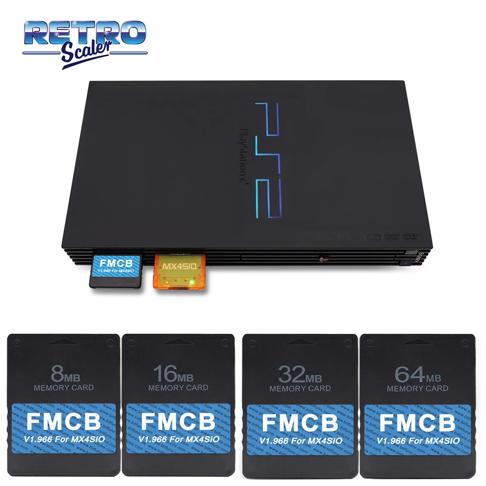 محول RetroScaler لوحدة التحكم بلاي ستيشن 2 ، V1.966 FMCB و Fortuna FMCB OPL 1.2.0 ، MX4SIO SIO2SD ، بطاقة TF و SD