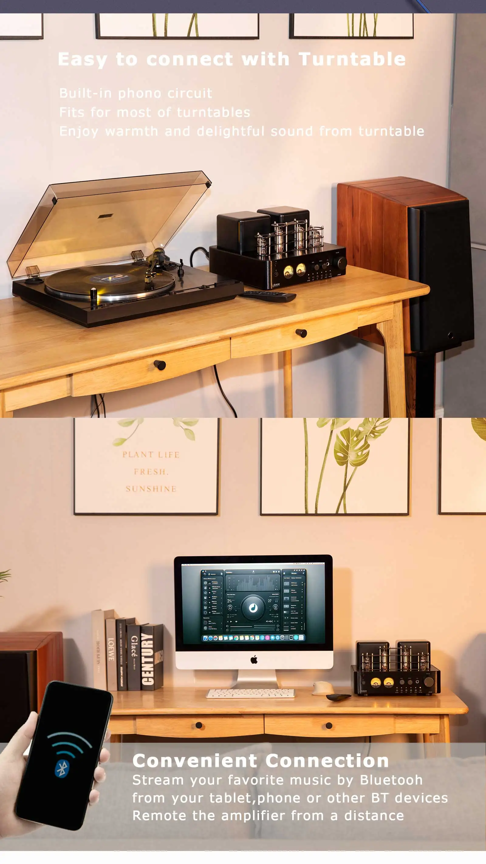 Juson Audio JTA50 Röhren verstärker Hifi Vakuum Blue Tooth Hybrid Stereo Sound USB RCA Opt Remote Phono 2,1 W Kanal für Plattens – Detail 4