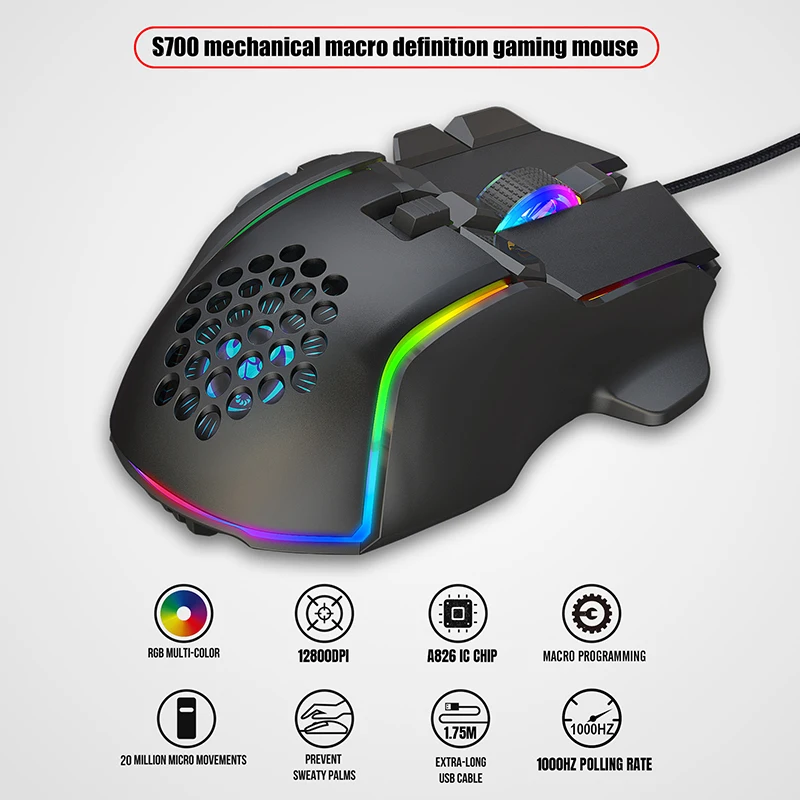 Ergonomics 10 Programmable Buttons Wired Gaming Mouse 128000DPI 13 RGB Backlit Model Computer Game Mouse For Laptop/Desktop