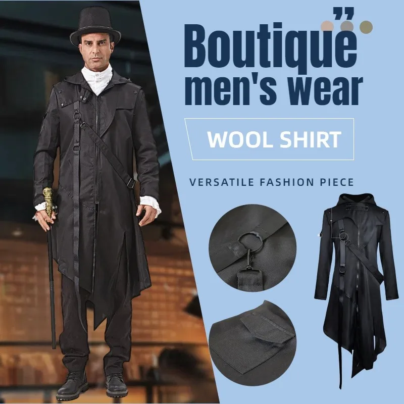 

3D Three-dimensional Rivet Decorated Leather Waistband Jacket Gothic Design Autumn and Winter Halloween COS Suit