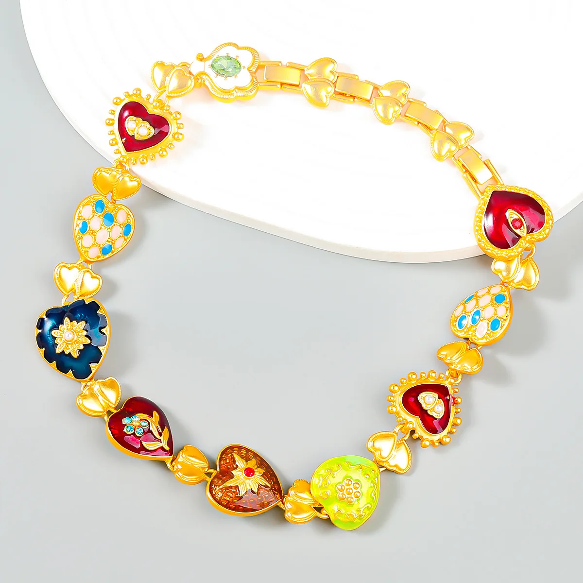 

Ожерелье в форме сердца, ожерелье из сплава с капельным маслом, многослойное ожерелье с цветком в форме сердца, богемные аксессуары оптом