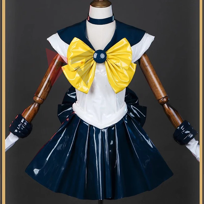 New Anime Cartoon Leather Tenoh Haruka Sailor Uranus Cosplay Costume Skirt Jumpsuit Gloves Necklace Brooch ChooseSet Custom Made