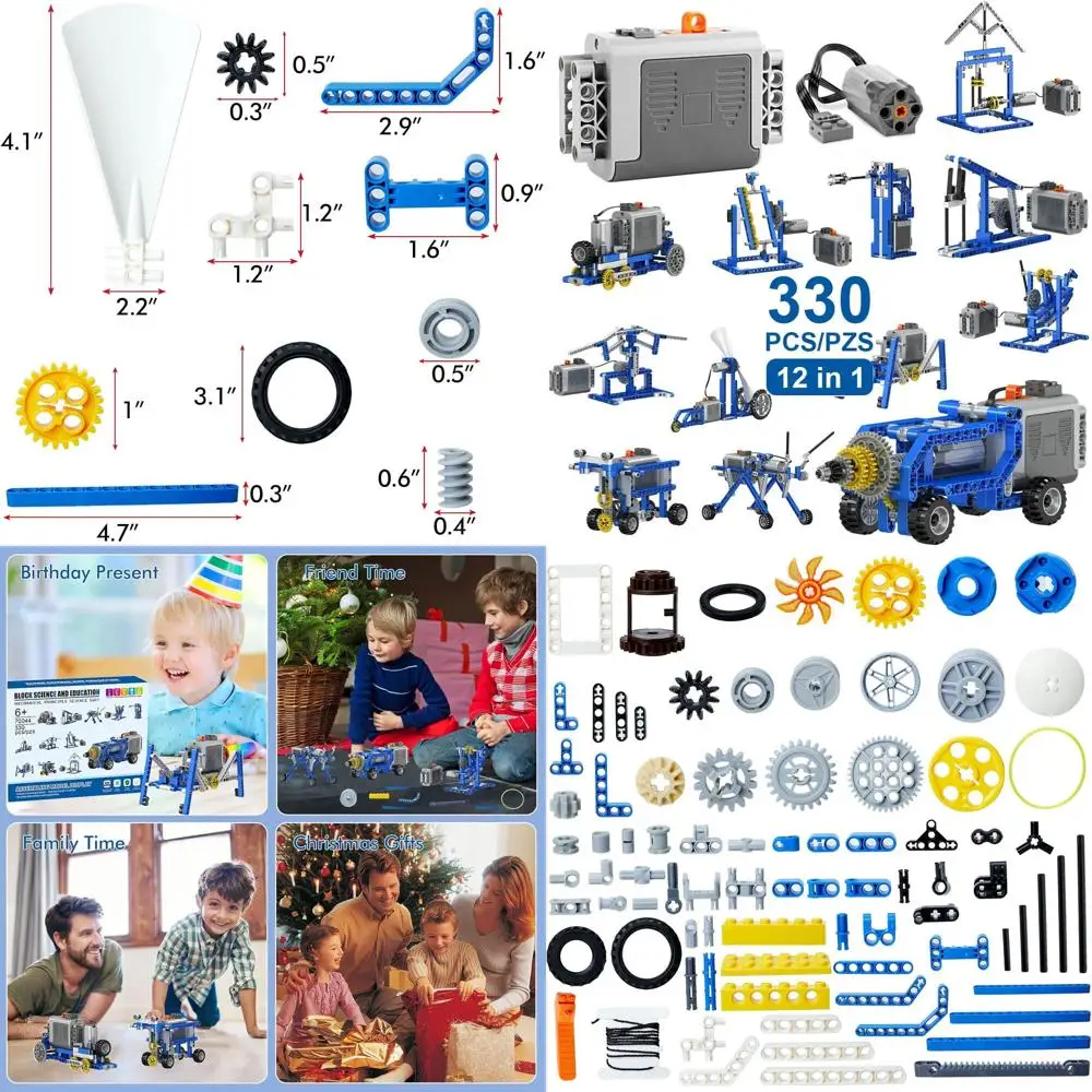 

STEM 12-in-1 Building Kit with Electric Motor, 330 Pieces, Suitable for Ages 6+, Great DIY Gift for Creative Play