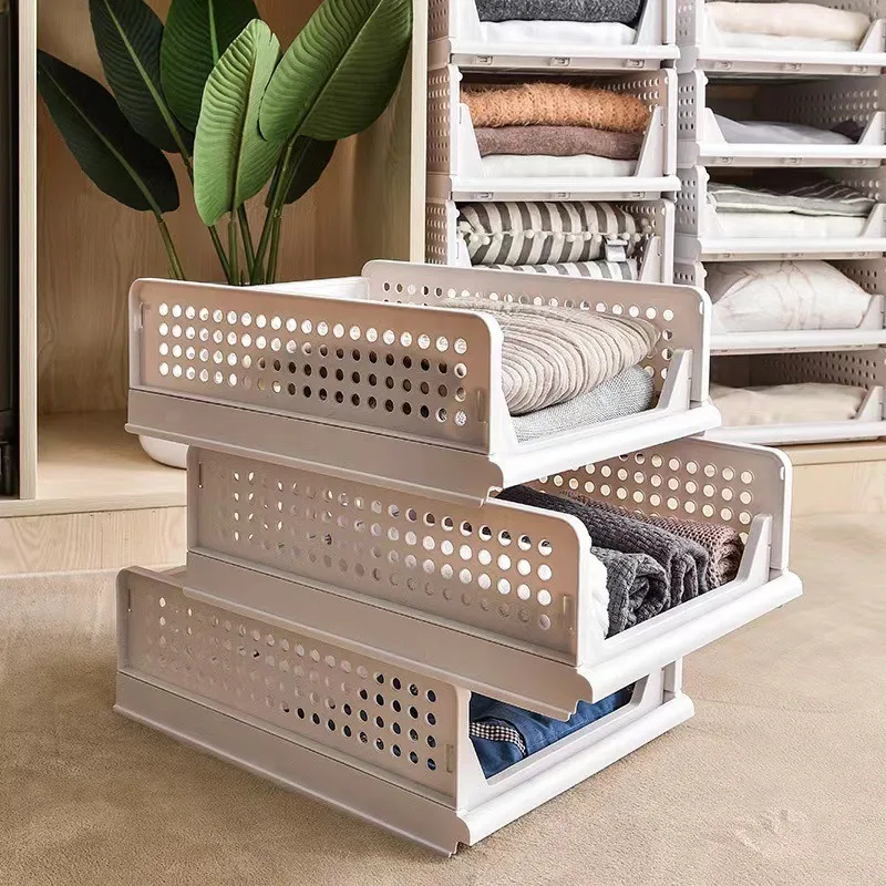 

Wardrobe Clothes Folding Storage Organizer Boxes Stackable Moisture-proof Waterproof Layered Drawer Style Clothes Storage Box