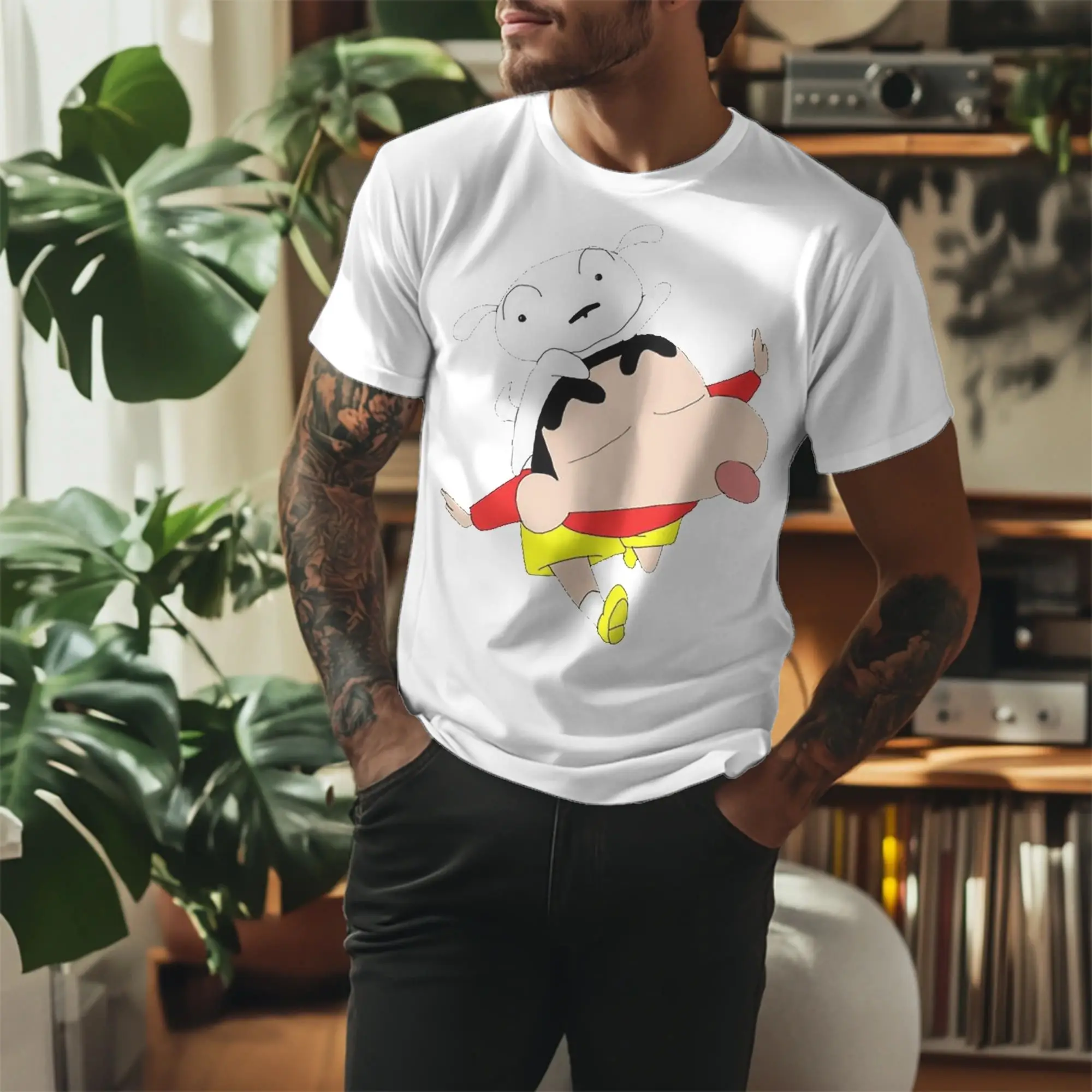 Crayon Shin chan Shiro T-Shirts Men Women  Novelty Pure Cotton Tee Shirt Crewneck Short Sleeve T Shirt Summer Clothing