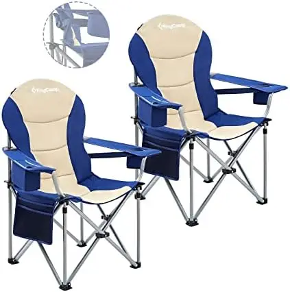 

Lumbar Support Camping Chairs with Cooler Bag Padded Folding Camping Chair for Adults with Adjustable Armrest Foldable Camp Chai